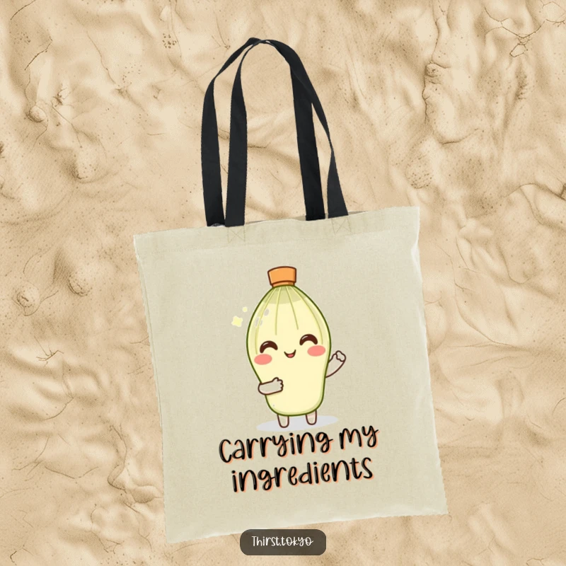 Funny Matcha Whisk Tote Bag: Smiling character with tiny sleeves gently stirring, a humorous and practical tote.
